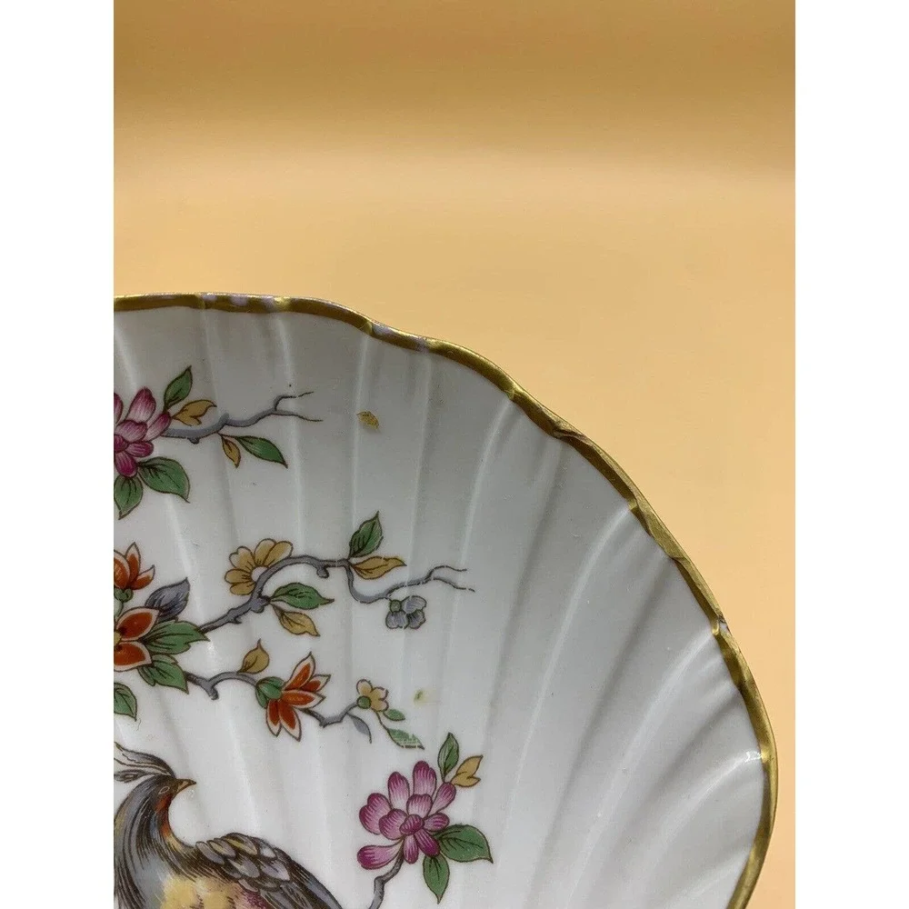 Vintage Limoges France Clam Shell-Shaped Dish with Birds and Flowers Gold Trim